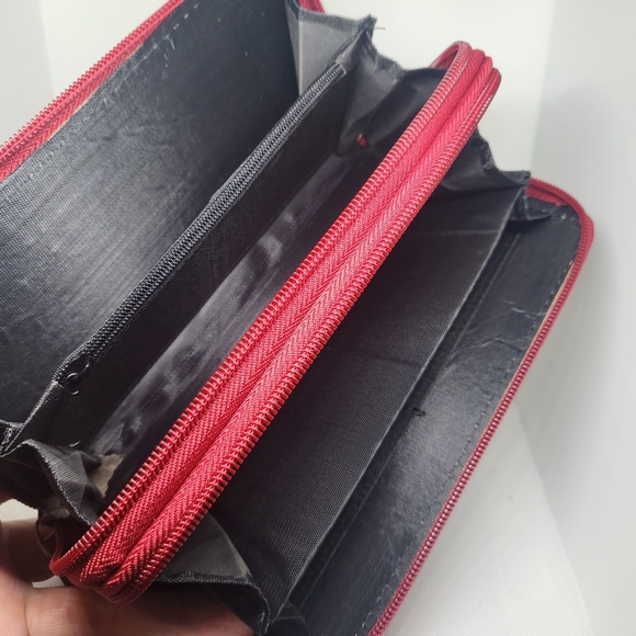 Abstract Red Floral Women Wallet Clutch Double Zip Wristlet Boho Multicolour - Picture 4 of 5